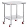 VEVOR Stainless Steel Work Table 30 x 24 x 33 Inch, 700 LBS Load Capacity with 4 Wheels, 3 Adjustable Height Levels