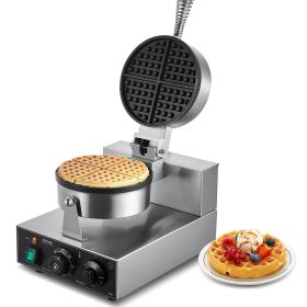 VEVOR Commercial Waffle Maker, 1230W Round Waffle Baker Machine, Non-Stick Stainless Steel Belgian Waffle Iron with Temperature and Time Control
