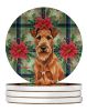 Irish Terrier Christmas PoinsettIas Large Sandstone Coasters Pack of 4 Absorbent Round Coasters Decor Gifts for Men or Women, 4 in, Multicolor