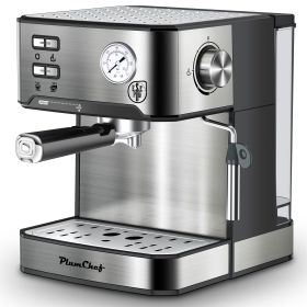 PlumChef Espresso Machine 20 Bar Professional Compact Household Coffee Espresso Maker with Milk Frother Steam Wand Pressure Gauge 54oz Water Tank Low