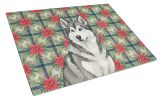 Gray and White Alaskan Malamute Christmas PoinsettIas Glass Cutting Board Decorative Tempered Glass Kitchen Cutting and Serving Board Large Size Chopp