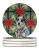 Blue Heeler Australian Cattle Dog Christmas PoinsettIas Large Sandstone Coasters Pack of 4 Absorbent Round Coasters Decor Gifts for Men or Women, 4 in