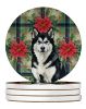 Black and White Alaskan Malamute Christmas PoinsettIas Large Sandstone Coasters Pack of 4 Absorbent Round Coasters Decor Gifts for Men or Women, 4 in