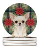 Cream Chihuahua Christmas PoinsettIas Large Sandstone Coasters Pack of 4 Absorbent Round Coasters Decor Gifts for Men or Women, 4 in, Multicolor