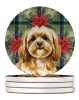 Gold Lhasa Apso Christmas PoinsettIas Large Sandstone Coasters Pack of 4 Absorbent Round Coasters Decor Gifts for Men or Women, 4 in, Multicolor