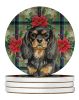 Black and Tan English Toy Spaniel Christmas PoinsettIas Large Sandstone Coasters Pack of 4 Absorbent Round Coasters Decor Gifts for Men or Women, 4 in
