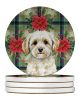 Maltipoo Christmas PoinsettIas Large Sandstone Coasters Pack of 4 Absorbent Round Coasters Decor Gifts for Men or Women, 4 in, Multicolor