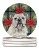 White English Bulldog Christmas PoinsettIas Large Sandstone Coasters Pack of 4 Absorbent Round Coasters Decor Gifts for Men or Women, 4 in, Multicolor