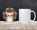 Cream Chihuahua Christmas PoinsettIas Large Sandstone Coasters Pack of 4 Absorbent Round Coasters Decor Gifts for Men or Women, 4 in, Multicolor