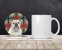 White English Bulldog Christmas PoinsettIas Large Sandstone Coasters Pack of 4 Absorbent Round Coasters Decor Gifts for Men or Women, 4 in, Multicolor