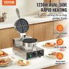 VEVOR Commercial Waffle Maker, 1230W Round Waffle Baker Machine, Non-Stick Stainless Steel Belgian Waffle Iron with Temperature and Time Control