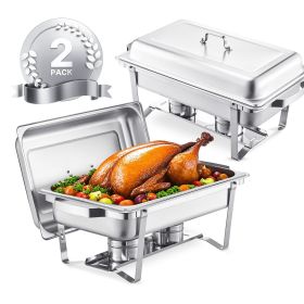 8 Qt 2 Pack Rectangle Chafing Dish Buffet Set Full Size Pan Stainless Steel (Color: Silvery, Quantity: 2 Pack)
